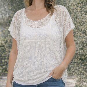 Collection Pimkie Boho White Lace Overlay Blouse Size XS